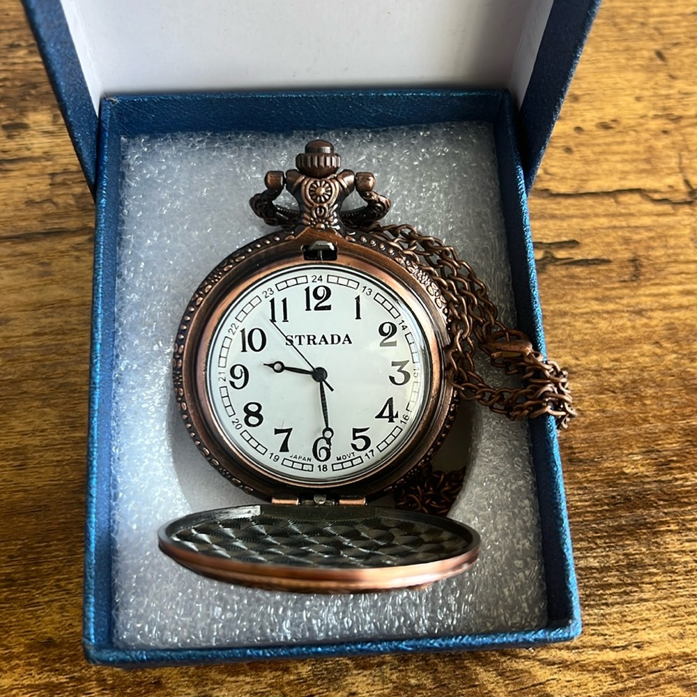 STRADA Bronze colored eagle scene pocket watch